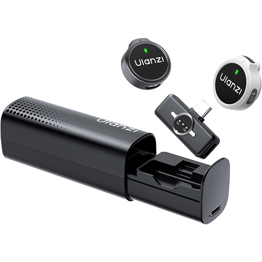 Ensemble microphone sans fil Ulanzi A21 + étui USB-C - noir et blanc