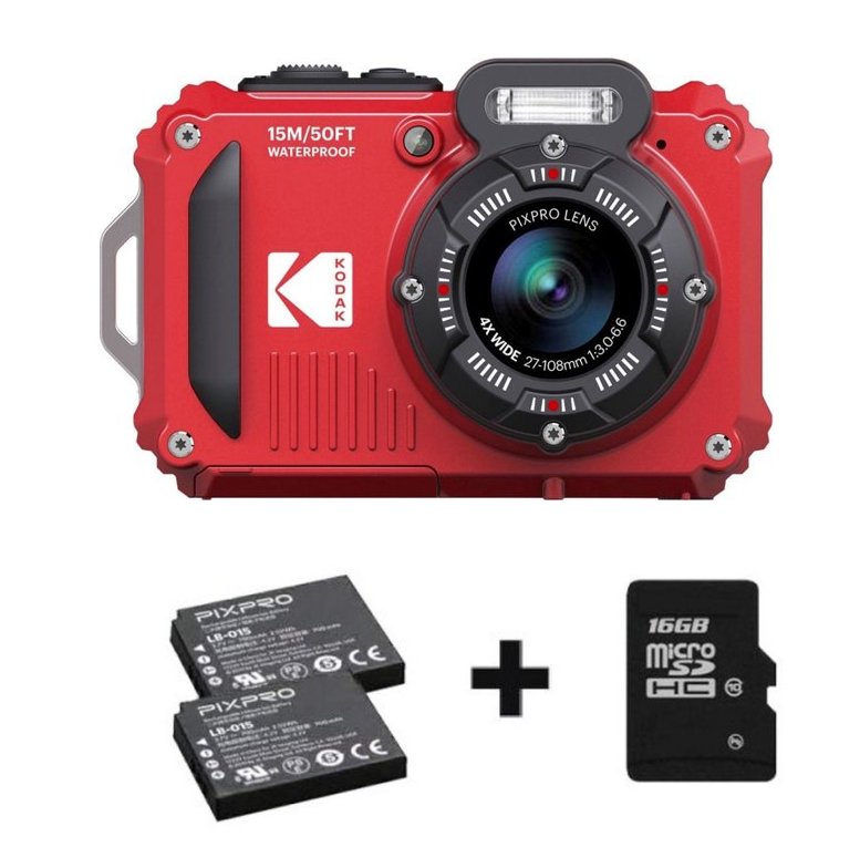 Kodak Waterproof PixPro WPZ2 rouge zoom 4x, WiFi + batterie supplémentaire + carte mémoire 16 Go